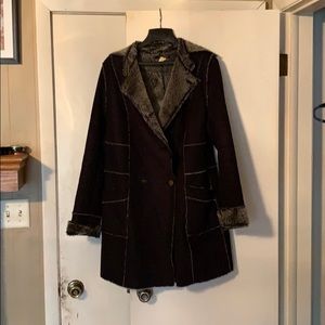 VENUS faux suede and fur mid- length coat